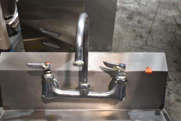 Stainless Steel Single Bay Wall Mount Sink w/ Faucet and Handles. - Image 4 of 5