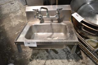 Stainless Steel Single Bay Wall Mount Sink w/ Faucet and Handles.