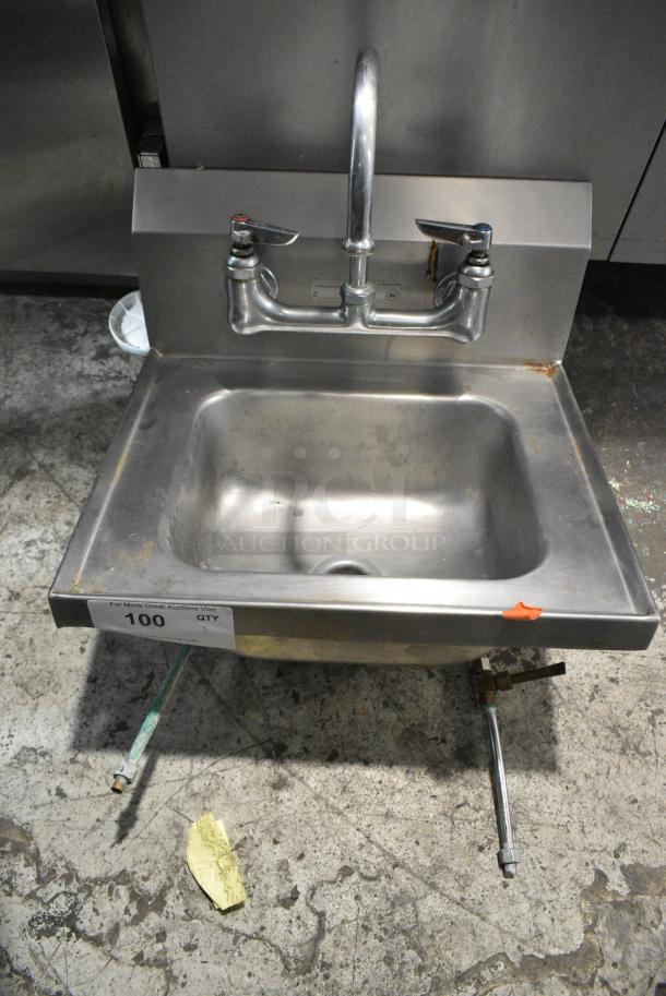 Stainless Steel Single Bay Wall Mount Sink w/ Faucet and Handles. - Image 1 of 4