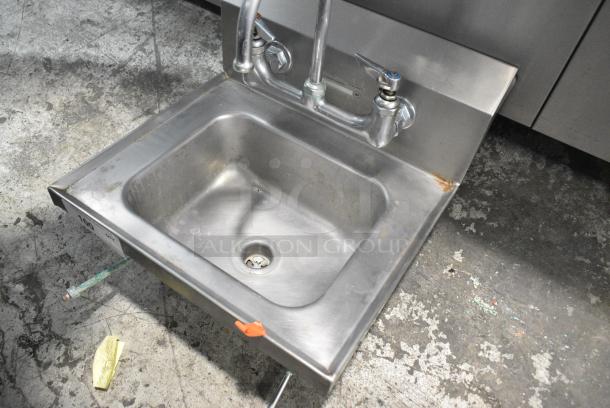Stainless Steel Single Bay Wall Mount Sink w/ Faucet and Handles. - Image 3 of 4