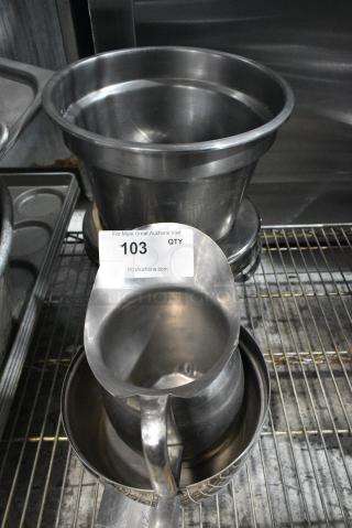 5 Various Metal Items Including Pitcher and Cylindrical Bin. 5 Times Your Bid!