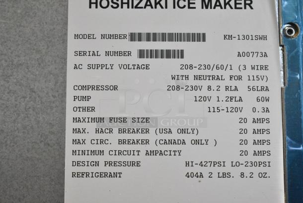 Hoshizaki KM-1301SWH Stainless Steel Commercial Ice Machine Head on Commercial Ice Bin. 208/230 Volts, 1 Phase. - Image 6 of 9