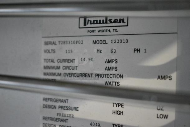 Traulsen G22010 Stainless Steel Commercial 2 Door Reach In Freezer. 115 Volts, 1 Phase. Tested and Working! - Image 7 of 9