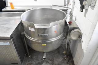 Cleveland KDL-60-T Stainless Steel Commercial Floor Style 60 Gallon Manual Tilt Steam Kettle.