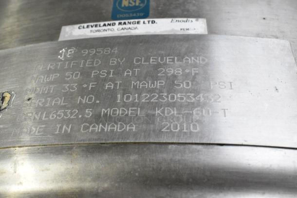Cleveland KDL-60-T Stainless Steel Commercial Floor Style 60 Gallon Manual Tilt Steam Kettle. - Image 4 of 6