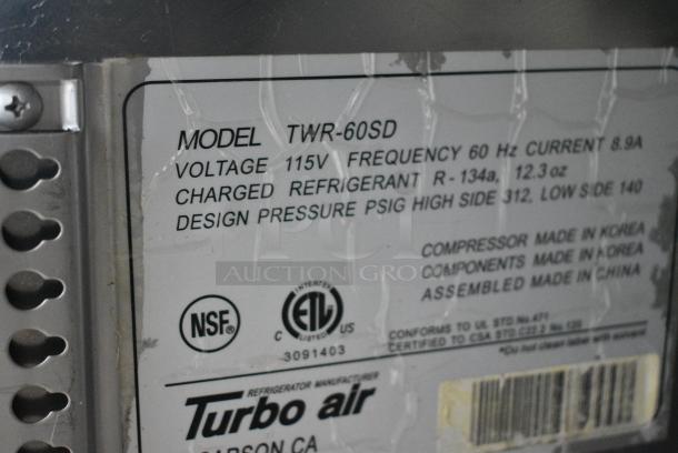 Turbo Air TWR-60SD Stainless Steel Commercial 2 Door Work Top Cooler. 115 Volts, 1 Phase. Tested and Working! - Image 6 of 7