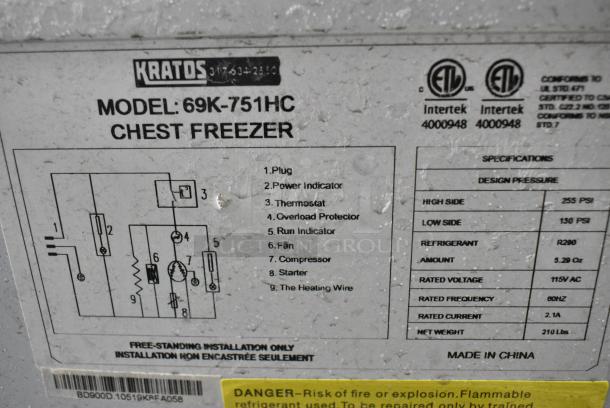 Kratos 69K-751HC Metal Chest Freezer w/ 2 Hinge Lids. 115 Volts, 1 Phase. Tested and Powers On But Does Not Get Cold - Image 7 of 9