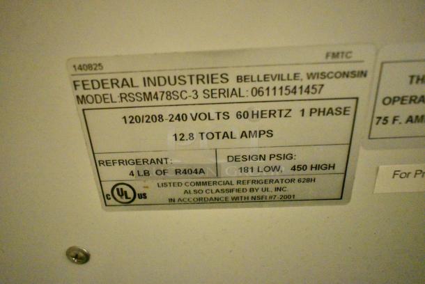 Federal Industries RSSM478SC-3 Metal Commercial Open Grab N Go Merchandiser. 120/208-240 Volts, 1 Phase. - Image 7 of 7