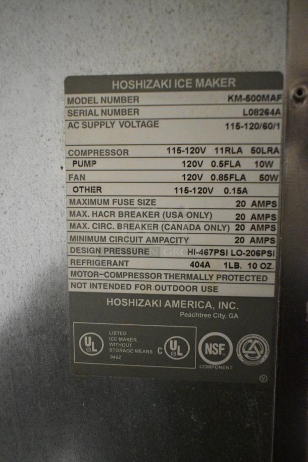Hoshizaki KM-500MAF Stainless Steel Commercial Ice Head on Commercial Ice Bin. 115-120 Volts, 1 Phase. - Image 6 of 6