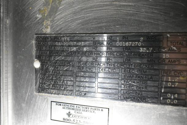 Victory RA-2D-S7-PT Stainless Steel Commercial 2 Door Reach In Pass Through Cooler. 115 Volts, 1 Phase. Tested and Working! - Image 10 of 11