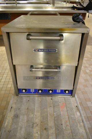 Bakers Pride P-44S Stainless Steel Commercial Countertop Electric Powered 2 Deck Pizza Oven w/ Cooking Stones. 208 Volts, 1 Phase.