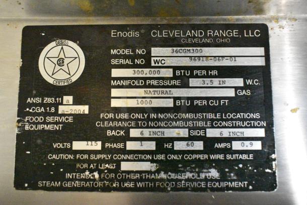 Cleveland 36CGM300 Stainless Steel Commercial Natural Gas Powered Pressureless 2 Deck Convection Steamer. 300,000 BTU. - Image 10 of 10