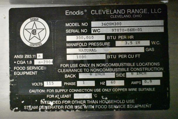 Cleveland 36CGM300 Stainless Steel Commercial Natural Gas Powered Pressureless 2 Deck Convection Steamer. 300,000 BTU. - Image 11 of 11