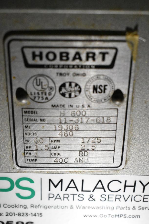 Hobart H 600 Metal Commercial Floor Style 60 Quart Planetary Dough Mixer w/ Stainless Steel Mixing Bowl, Bowl Guard. 460 Volts, 3 Phase. - Image 8 of 11