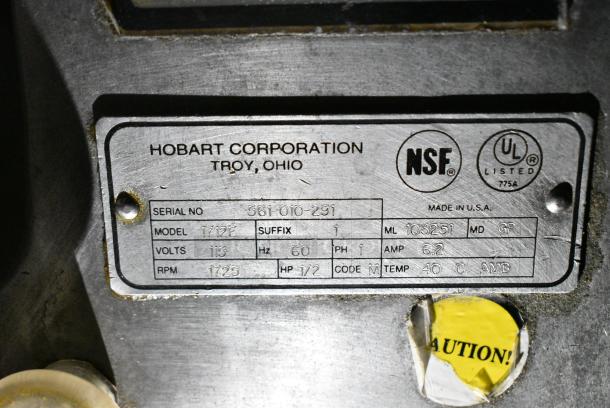 Hobart 1712E Stainless Steel Commercial Countertop Automatic Meat Slicer. 115 Volts, 1 Phase. Cannot Test Due To Missing Power Cord and Power Supply - Image 10 of 10