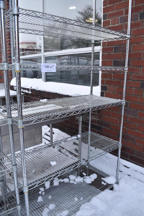 Chrome Finish 5 Tier Wire Shelving Unit. BUYER MUST DISMANTLE. PCI CANNOT DISMANTLE FOR SHIPPING. PLEASE CONSIDER FREIGHT CHARGES. - Image 2 of 3