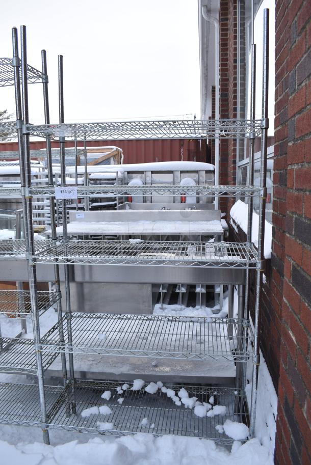 Chrome Finish 5 Tier Wire Shelving Unit. BUYER MUST DISMANTLE. PCI CANNOT DISMANTLE FOR SHIPPING. PLEASE CONSIDER FREIGHT CHARGES. - Image 3 of 3