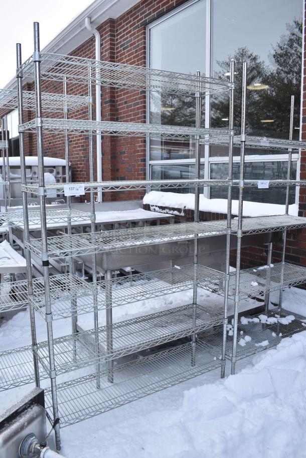 Chrome Finish 7 Tier Wire Shelving Unit. BUYER MUST DISMANTLE. PCI CANNOT DISMANTLE FOR SHIPPING. PLEASE CONSIDER FREIGHT CHARGES. - Image 2 of 3