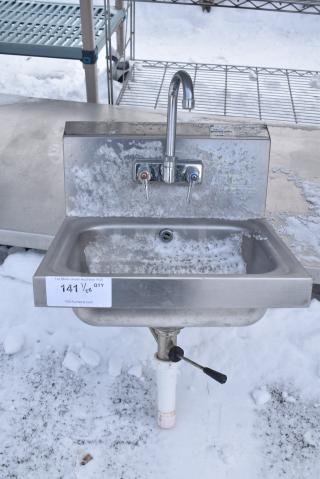 Advance Tabco 7-PS-50 Stainless Steel Single Bay Wall Mount Sink w/ Faucet and Handles.