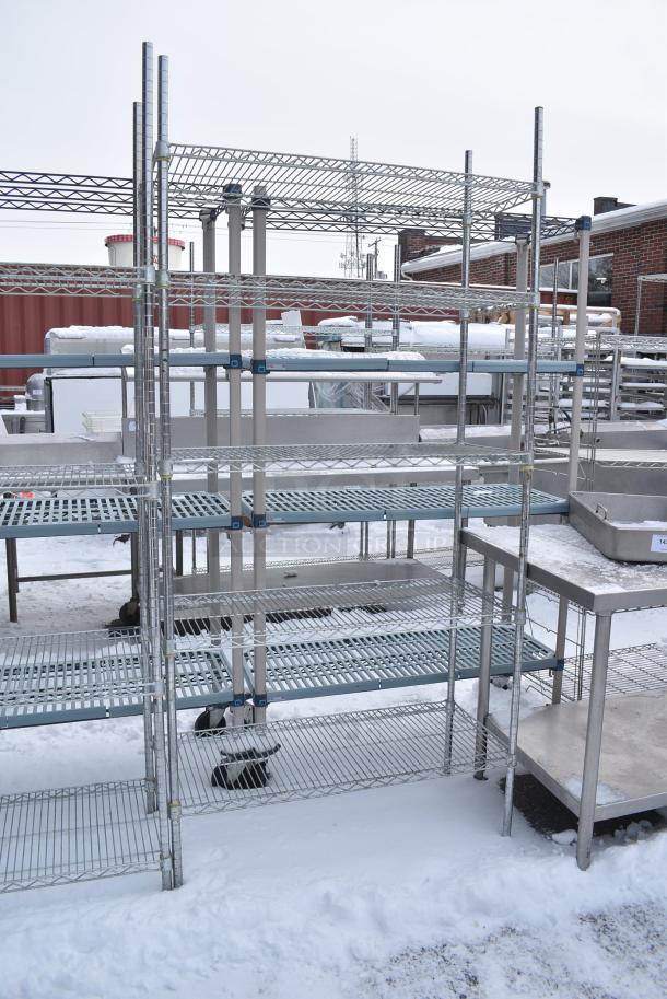 Chrome Finish 5 Tier Wire Shelving Unit. BUYER MUST DISMANTLE. PCI CANNOT DISMANTLE FOR SHIPPING. PLEASE CONSIDER FREIGHT CHARGES. - Image 1 of 3