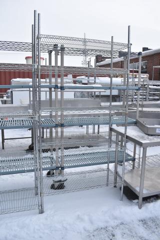 Chrome Finish 5 Tier Wire Shelving Unit. BUYER MUST DISMANTLE. PCI CANNOT DISMANTLE FOR SHIPPING. PLEASE CONSIDER FREIGHT CHARGES.
