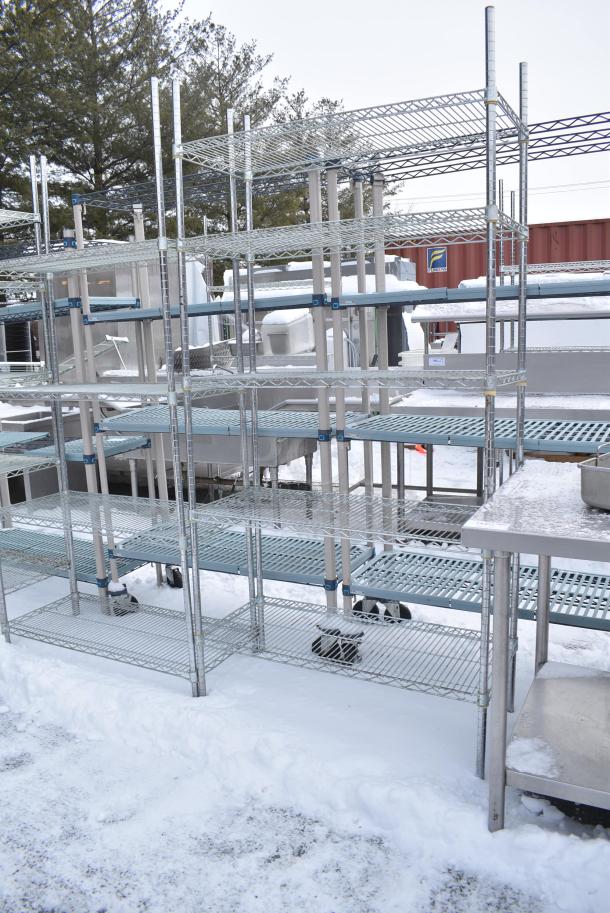 Chrome Finish 5 Tier Wire Shelving Unit. BUYER MUST DISMANTLE. PCI CANNOT DISMANTLE FOR SHIPPING. PLEASE CONSIDER FREIGHT CHARGES. - Image 2 of 3