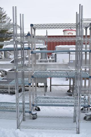 Chrome Finish 4 Tier Wire Shelving Unit. BUYER MUST DISMANTLE. PCI CANNOT DISMANTLE FOR SHIPPING. PLEASE CONSIDER FREIGHT CHARGES.