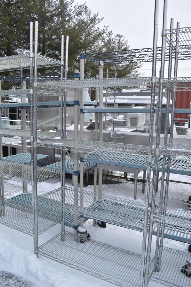 Chrome Finish 4 Tier Wire Shelving Unit. BUYER MUST DISMANTLE. PCI CANNOT DISMANTLE FOR SHIPPING. PLEASE CONSIDER FREIGHT CHARGES. - Image 2 of 3