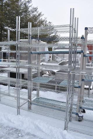 Chrome Finish 5 Tier Wire Shelving Unit. BUYER MUST DISMANTLE. PCI CANNOT DISMANTLE FOR SHIPPING. PLEASE CONSIDER FREIGHT CHARGES.