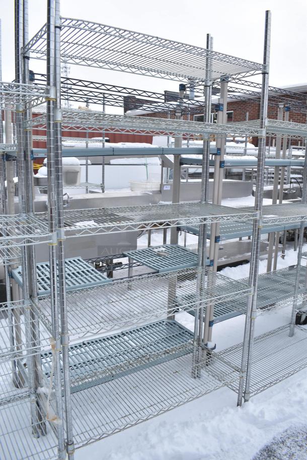 Chrome Finish 5 Tier Wire Shelving Unit. BUYER MUST DISMANTLE. PCI CANNOT DISMANTLE FOR SHIPPING. PLEASE CONSIDER FREIGHT CHARGES. - Image 3 of 3