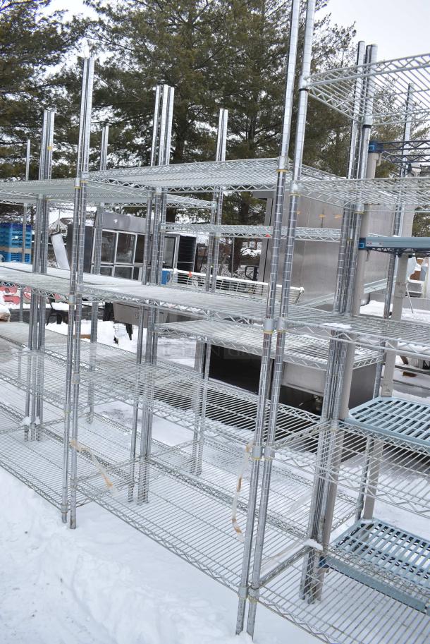 Chrome Finish 4 Tier Wire Shelving Unit. BUYER MUST DISMANTLE. PCI CANNOT DISMANTLE FOR SHIPPING. PLEASE CONSIDER FREIGHT CHARGES. - Image 2 of 3