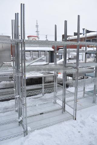 Chrome Finish 4 Tier Wire Shelving Unit. BUYER MUST DISMANTLE. PCI CANNOT DISMANTLE FOR SHIPPING. PLEASE CONSIDER FREIGHT CHARGES.