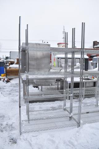 Chrome Finish 4 Tier Wire Shelving Unit. BUYER MUST DISMANTLE. PCI CANNOT DISMANTLE FOR SHIPPING. PLEASE CONSIDER FREIGHT CHARGES.