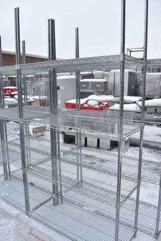 Chrome Finish 4 Tier Wire Shelving Unit. BUYER MUST DISMANTLE. PCI CANNOT DISMANTLE FOR SHIPPING. PLEASE CONSIDER FREIGHT CHARGES.