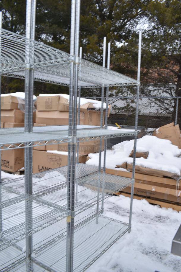 Chrome Finish 4 Tier Wire Shelving Unit. BUYER MUST DISMANTLE. PCI CANNOT DISMANTLE FOR SHIPPING. PLEASE CONSIDER FREIGHT CHARGES. - Image 2 of 3