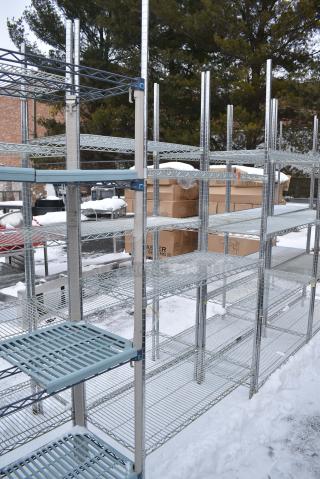 Chrome Finish 3 Tier Wire Shelving Unit. BUYER MUST DISMANTLE. PCI CANNOT DISMANTLE FOR SHIPPING. PLEASE CONSIDER FREIGHT CHARGES.