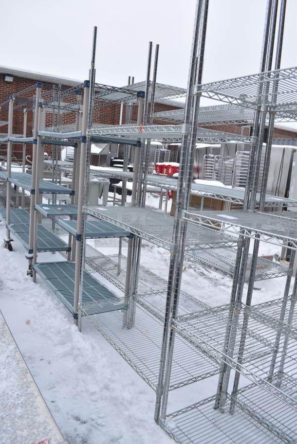 Chrome Finish 3 Tier Wire Shelving Unit. BUYER MUST DISMANTLE. PCI CANNOT DISMANTLE FOR SHIPPING. PLEASE CONSIDER FREIGHT CHARGES. - Image 2 of 3