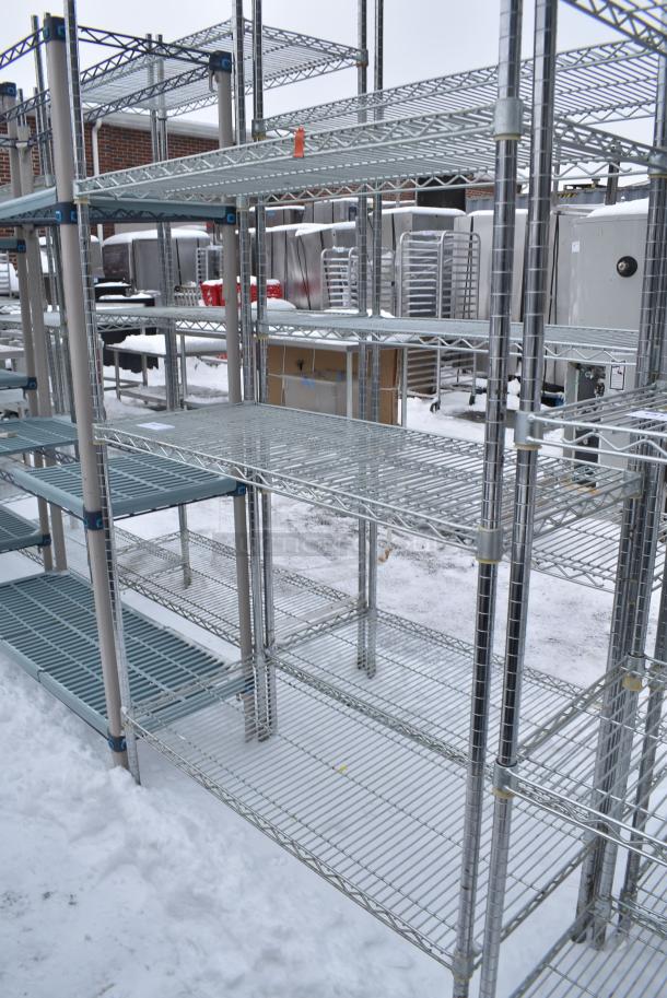 Chrome Finish 3 Tier Wire Shelving Unit. BUYER MUST DISMANTLE. PCI CANNOT DISMANTLE FOR SHIPPING. PLEASE CONSIDER FREIGHT CHARGES. - Image 3 of 3