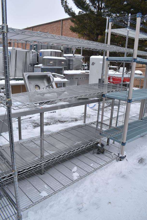 Chrome Finish 4 Tier Wire Shelving Unit. BUYER MUST DISMANTLE. PCI CANNOT DISMANTLE FOR SHIPPING. PLEASE CONSIDER FREIGHT CHARGES. - Image 2 of 4