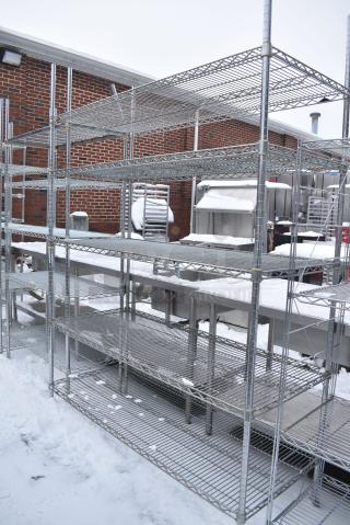 Chrome Finish 5 Tier Wire Shelving Unit. BUYER MUST DISMANTLE. PCI CANNOT DISMANTLE FOR SHIPPING. PLEASE CONSIDER FREIGHT CHARGES.