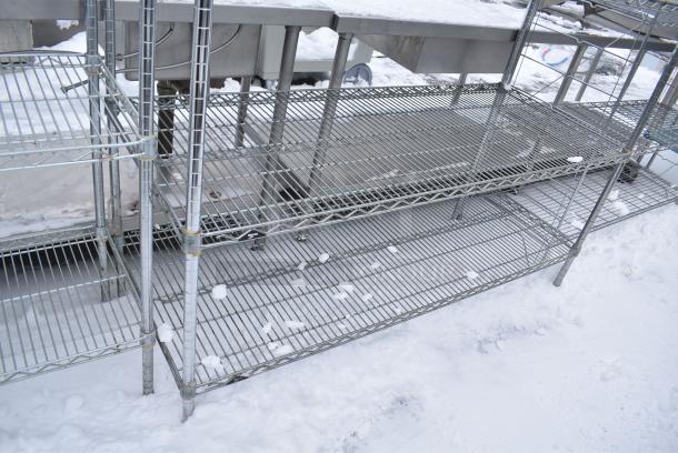 Chrome Finish 5 Tier Wire Shelving Unit. BUYER MUST DISMANTLE. PCI CANNOT DISMANTLE FOR SHIPPING. PLEASE CONSIDER FREIGHT CHARGES. - Image 3 of 4