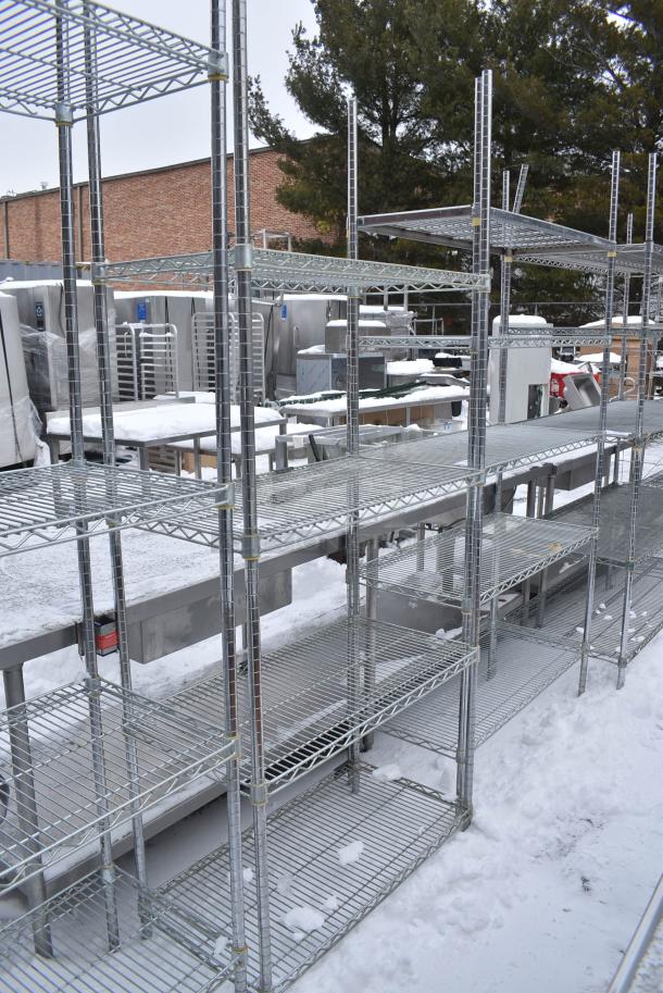 Chrome Finish 4 Tier Wire Shelving Unit. BUYER MUST DISMANTLE. PCI CANNOT DISMANTLE FOR SHIPPING. PLEASE CONSIDER FREIGHT CHARGES. - Image 2 of 4