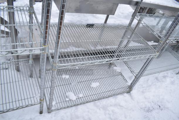 Chrome Finish 4 Tier Wire Shelving Unit. BUYER MUST DISMANTLE. PCI CANNOT DISMANTLE FOR SHIPPING. PLEASE CONSIDER FREIGHT CHARGES. - Image 3 of 4