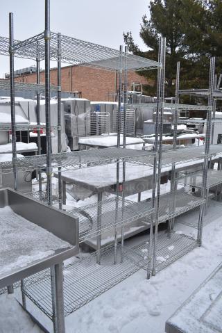 Chrome Finish 4 Tier Wire Shelving Unit. BUYER MUST DISMANTLE. PCI CANNOT DISMANTLE FOR SHIPPING. PLEASE CONSIDER FREIGHT CHARGES.
