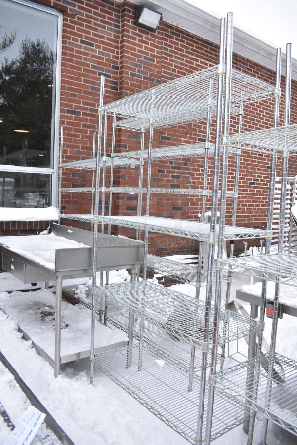 Chrome Finish 4 Tier Wire Shelving Unit. BUYER MUST DISMANTLE. PCI CANNOT DISMANTLE FOR SHIPPING. PLEASE CONSIDER FREIGHT CHARGES. - Image 2 of 4