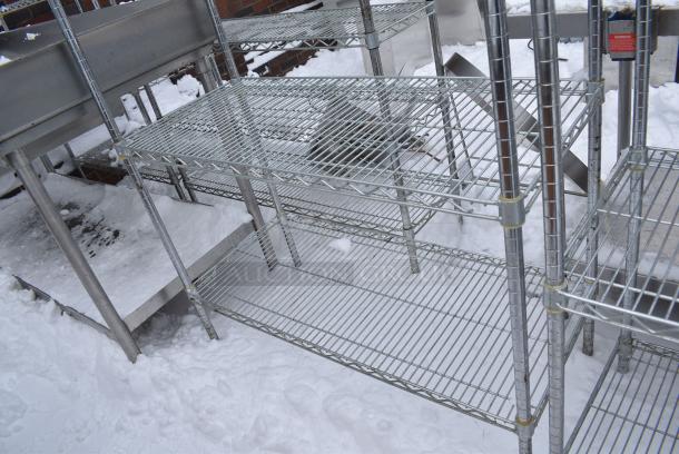 Chrome Finish 4 Tier Wire Shelving Unit. BUYER MUST DISMANTLE. PCI CANNOT DISMANTLE FOR SHIPPING. PLEASE CONSIDER FREIGHT CHARGES. - Image 3 of 4