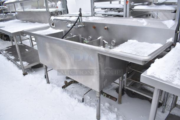 Stainless Steel 3 Bay Sink w/ Dual Drain Boards, Faucet and Handles - Image 2 of 7