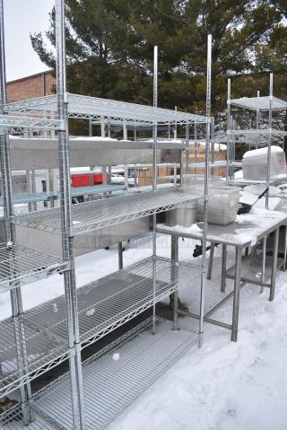 Chrome Finish 4 Tier Wire Shelving Unit. BUYER MUST DISMANTLE. PCI CANNOT DISMANTLE FOR SHIPPING. PLEASE CONSIDER FREIGHT CHARGES.