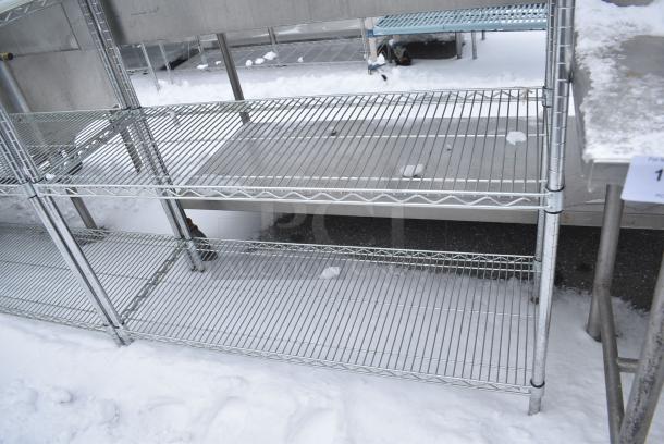 Chrome Finish 4 Tier Wire Shelving Unit. BUYER MUST DISMANTLE. PCI CANNOT DISMANTLE FOR SHIPPING. PLEASE CONSIDER FREIGHT CHARGES. - Image 3 of 4