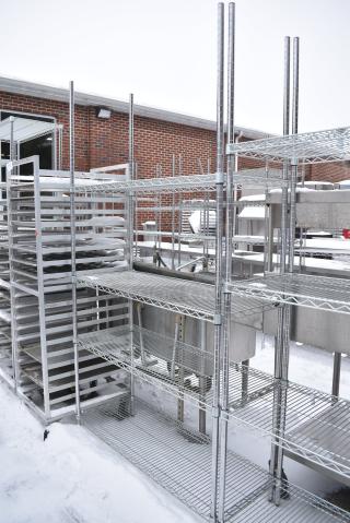 Chrome Finish 4 Tier Wire Shelving Unit. BUYER MUST DISMANTLE. PCI CANNOT DISMANTLE FOR SHIPPING. PLEASE CONSIDER FREIGHT CHARGES.